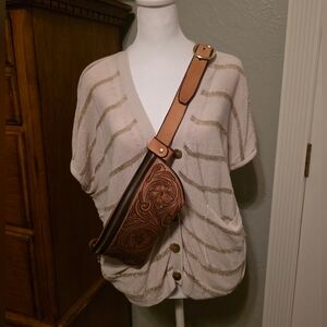 Handmade Hand tooled Custom Leather Western Bum Bag, New And Never Carried!